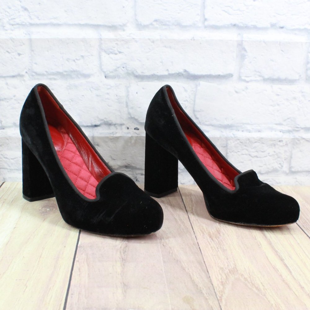 COLE HAAN Black Velvet Slip on Air Soles Block Heel Shoes Size 8.5 B - Picture 3 of 11